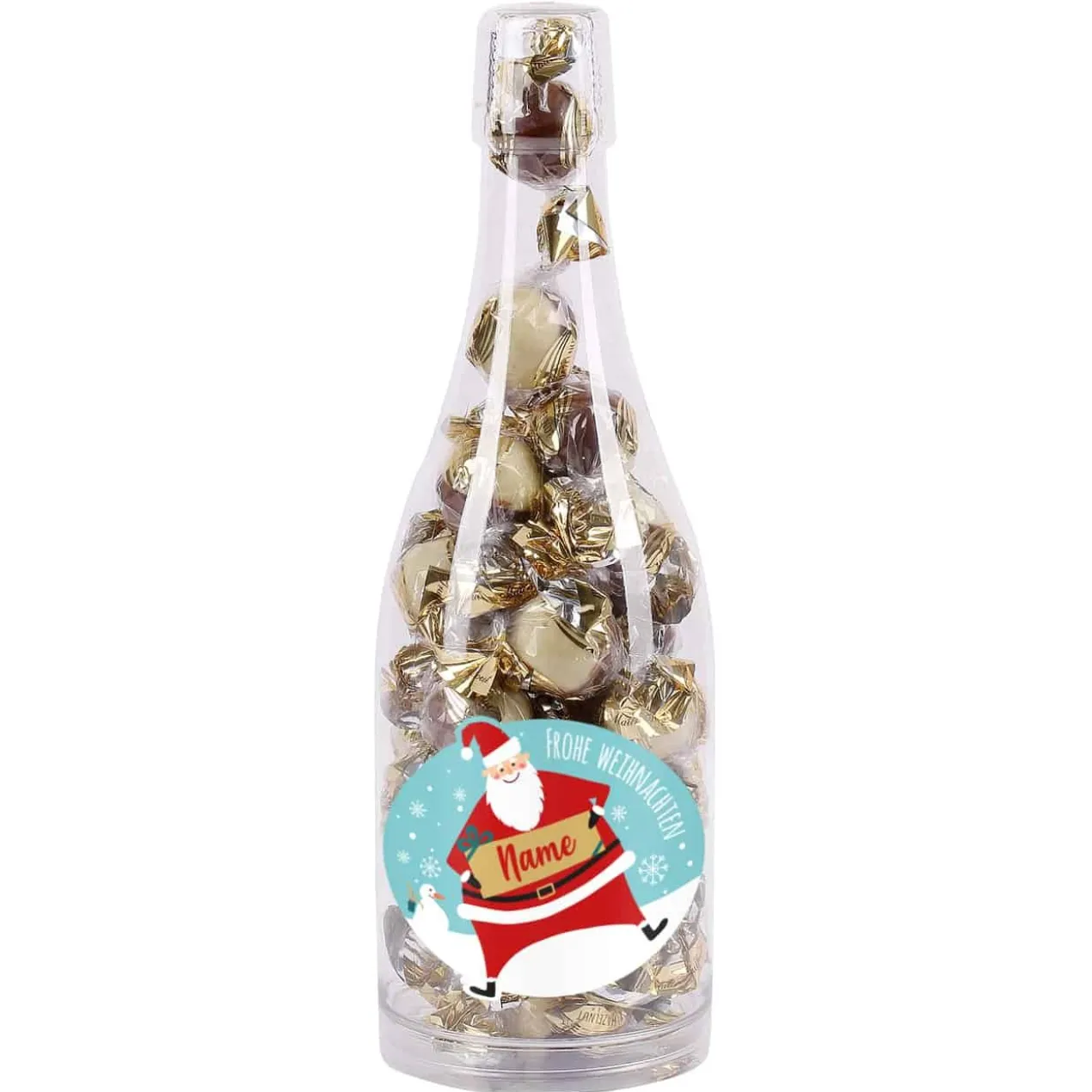 Frohe Weihnachten - Champagner Pralinenflasche mit Name