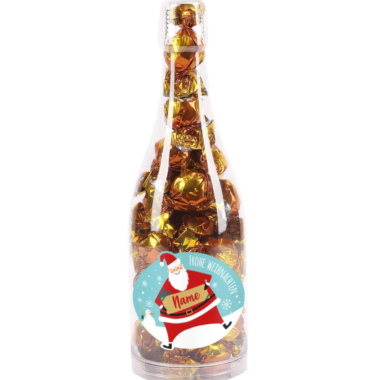 Frohe Weihnachten - Champagner Pralinenflasche mit Name