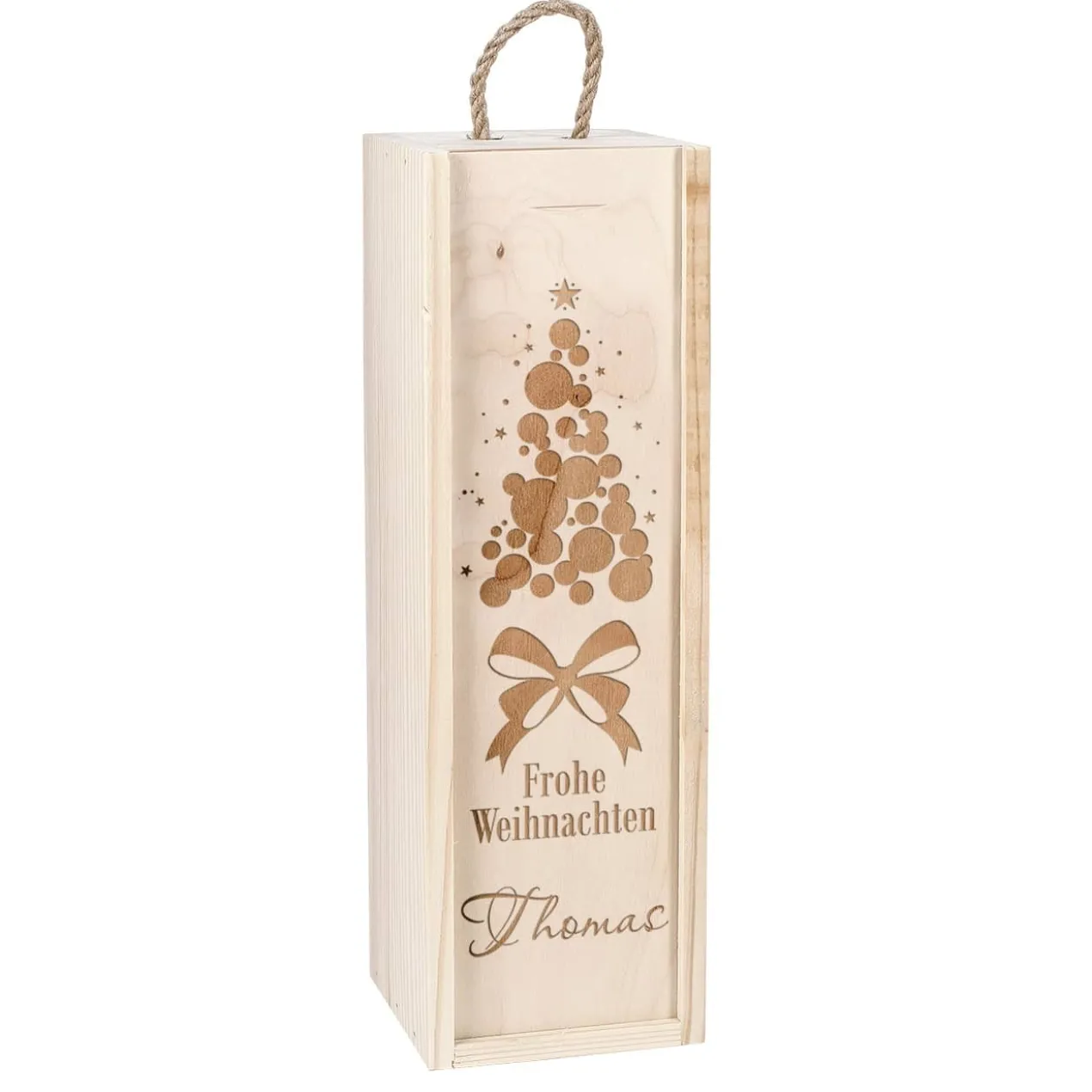 Frohe Weihnachten - Flaschenverpackung aus Holz mit Gravur