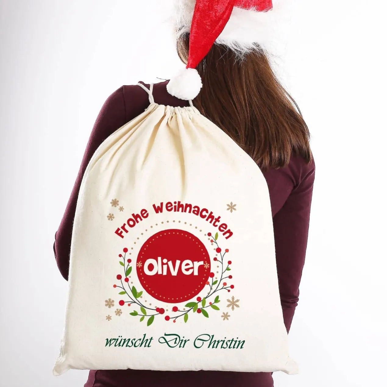 Frohe Weihnachten - Geschenkesack mit Name und Wunschtext