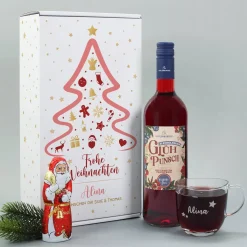 Frohe Weihnachten - Glühpunsch Set mit Glas und Schokoweihnachtsmann