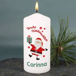 Frohe Weihnachten - Kerze mit Name und Weihnachtsmann