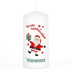 Frohe Weihnachten - Kerze mit Name und Weihnachtsmann