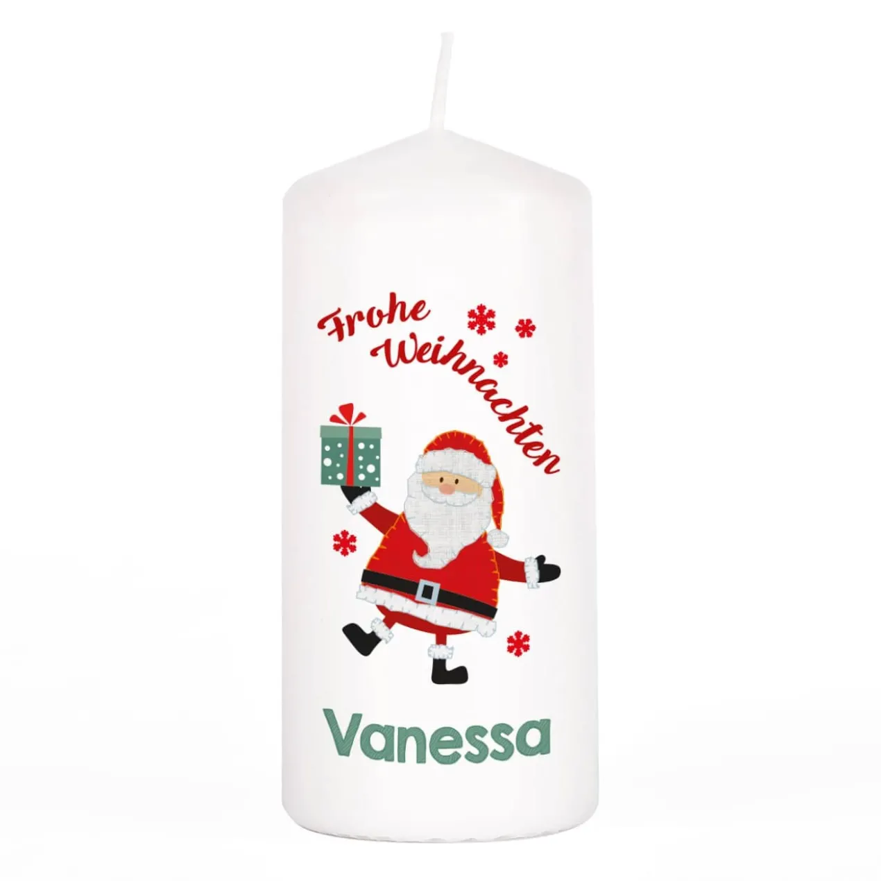 Frohe Weihnachten - Kerze mit Name und Weihnachtsmann