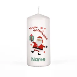 Frohe Weihnachten - Kerze mit Name und Weihnachtsmann