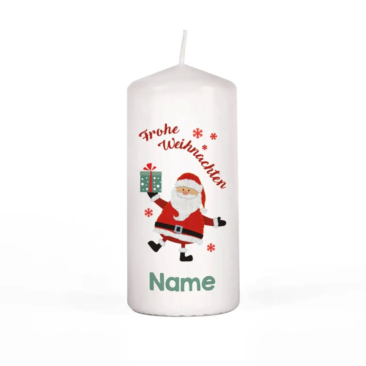 Frohe Weihnachten - Kerze mit Name und Weihnachtsmann