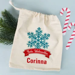 Frohe Weihnachten - kleiner Geschenksack mit Schneekristall
