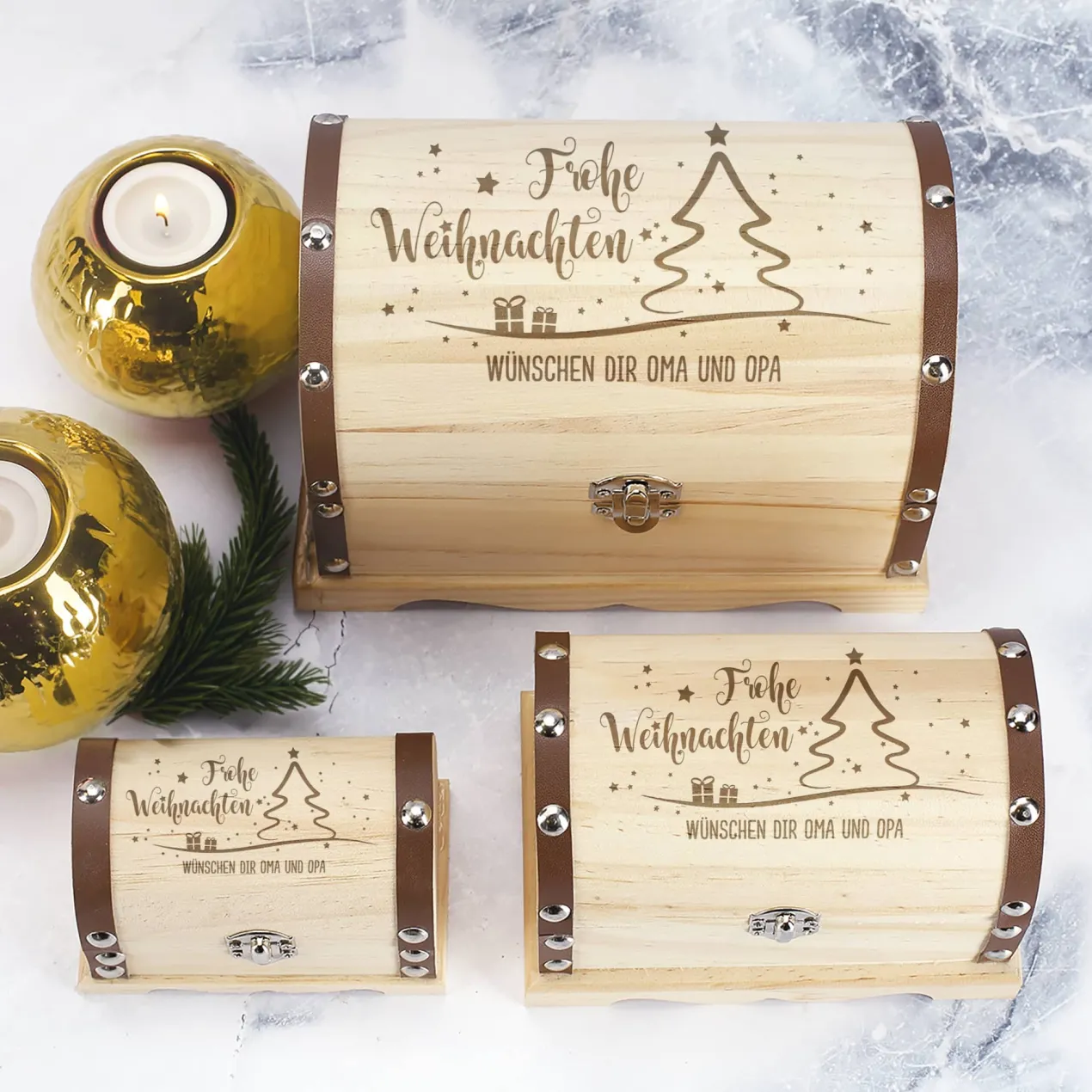 Frohe Weihnachten - Schatztruhe als Geldgeschenk in 3 Größen