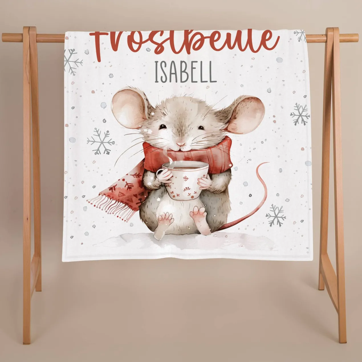 Frostbeule - kleine Kuscheldecke mit Ihrem Wunschnamen und niedlichem Mausmotiv
