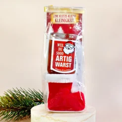 Fruchtlikör im Nikolausstiefel mit Amarena-Kirsch Geschmack und Sprüchen | Schnaps zu Weihnachten