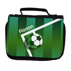 Fußball Kulturbeutel personalisiert mit Name | Waschtasche zum Aufhängen für Fußballer
