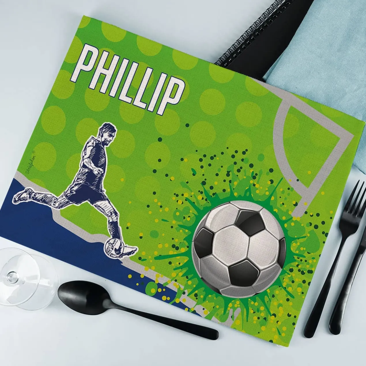 Fußball Platzdeckchen aus Stoff mit Ihrem Wunschnamen bedruckt