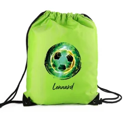 Fußball Sportbeutel personalisiert mit Name in Grün | Turnbeutel für Schule & Sport