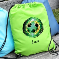Fußball Sportbeutel personalisiert mit Name in Grün | Turnbeutel für Schule & Sport