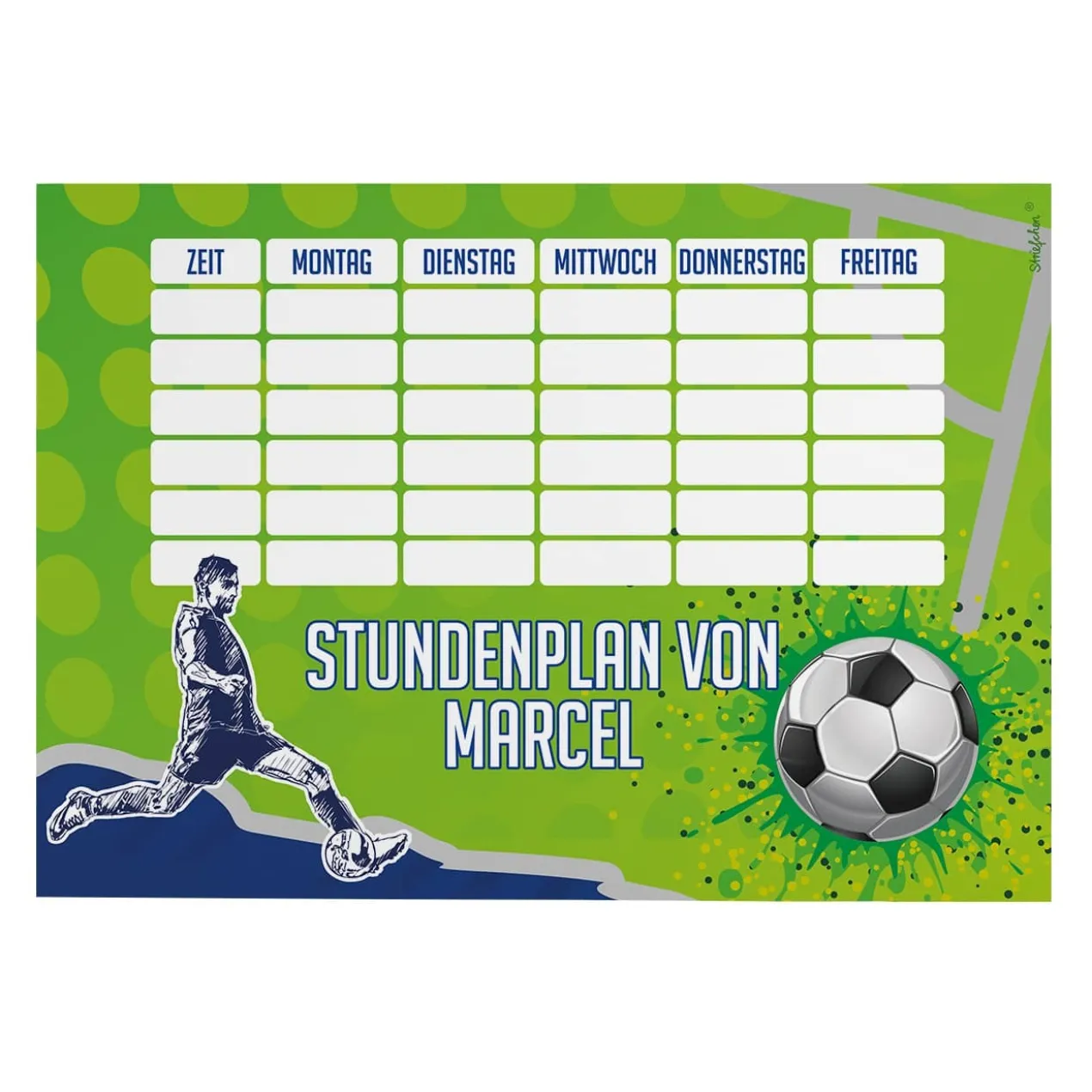 Fußball-Stundenplan mit magnetischer Rückseite