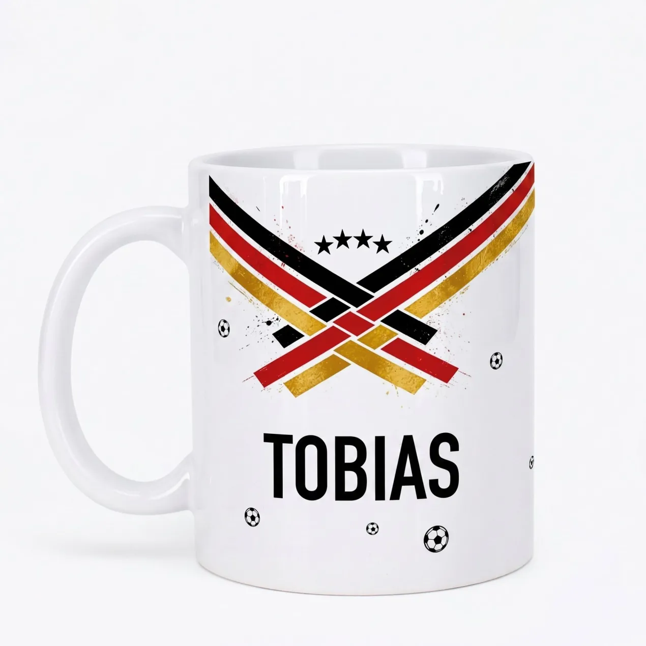 Fußball Tasse mit Name und Deutschland Flagge Schwarz Rot Gold | Geschenk für Fußballer zur WM & EM