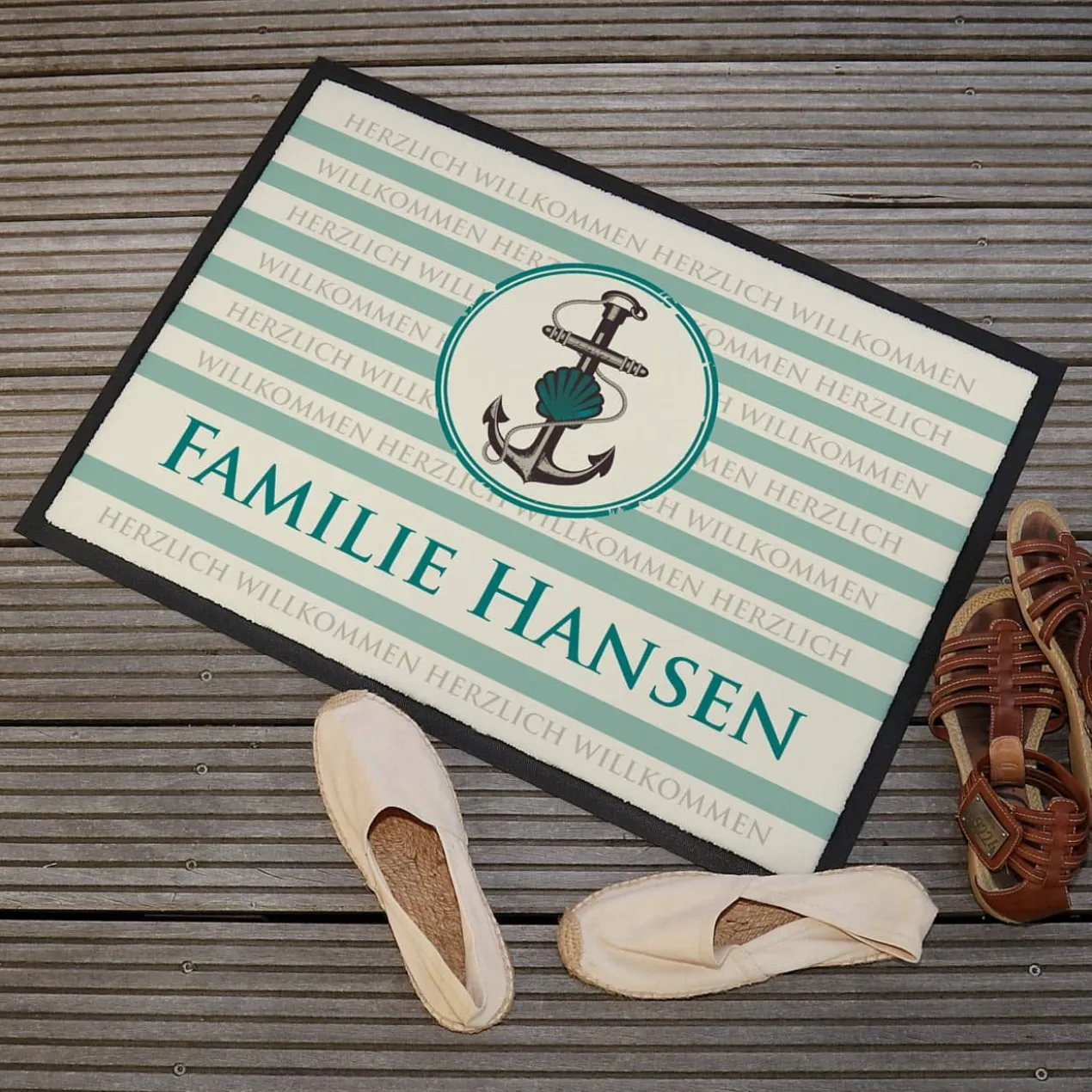 Fußmatte im maritimen Design bedruckt & Text personalisiert