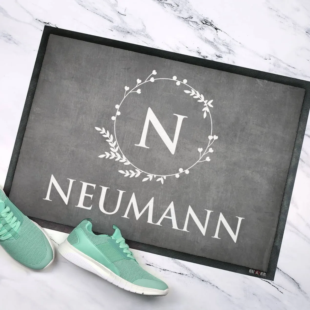 Fußmatte mit Monogramm & Text bedruckt in 2 Größen