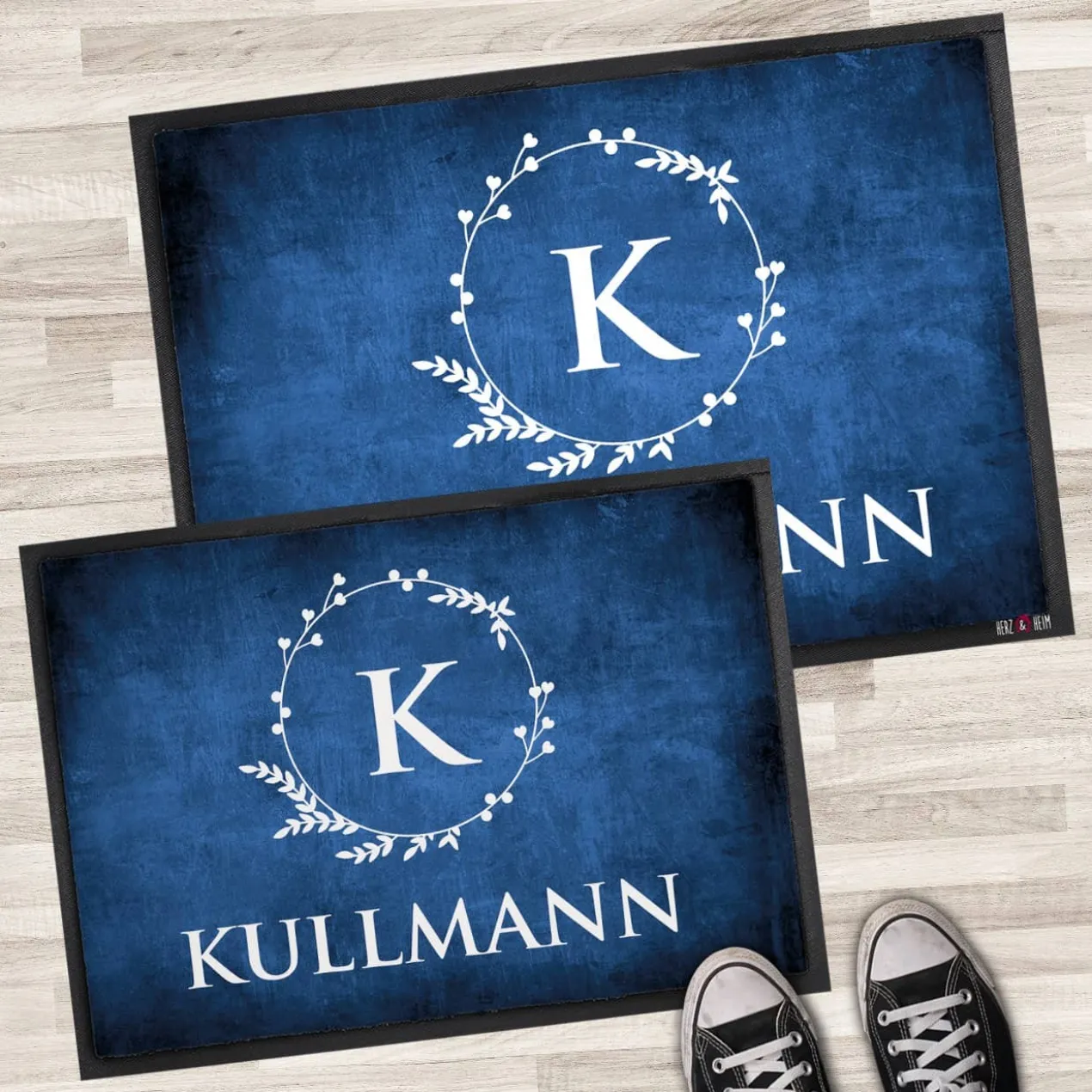 Fußmatte mit Monogramm & Text bedruckt in 2 Größen