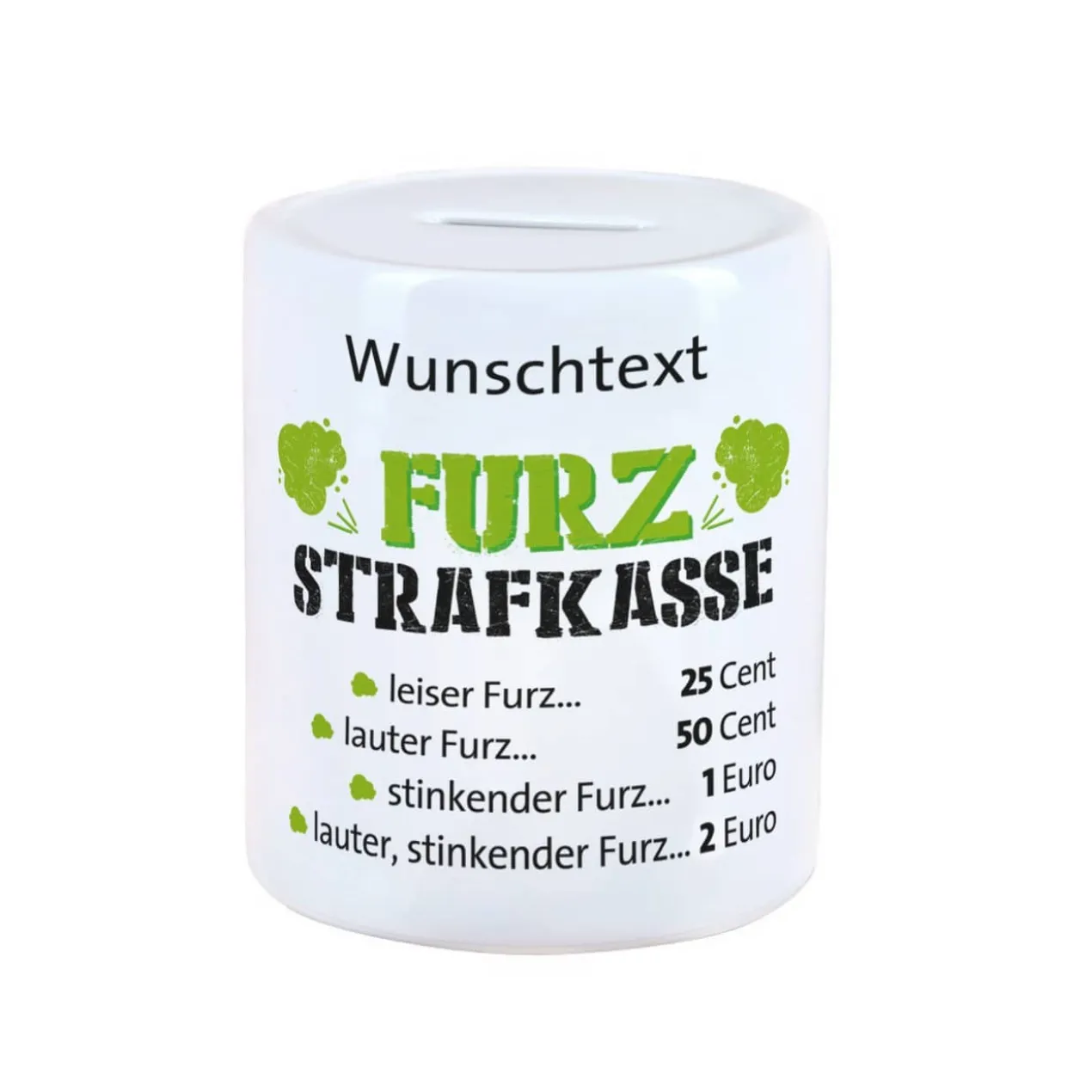 Furz - Strafkasse, die Spardose mit Ihrem Wunschtext