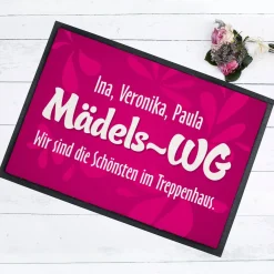 Fussmatte in pink mit 3 Zeilen Wunschtext