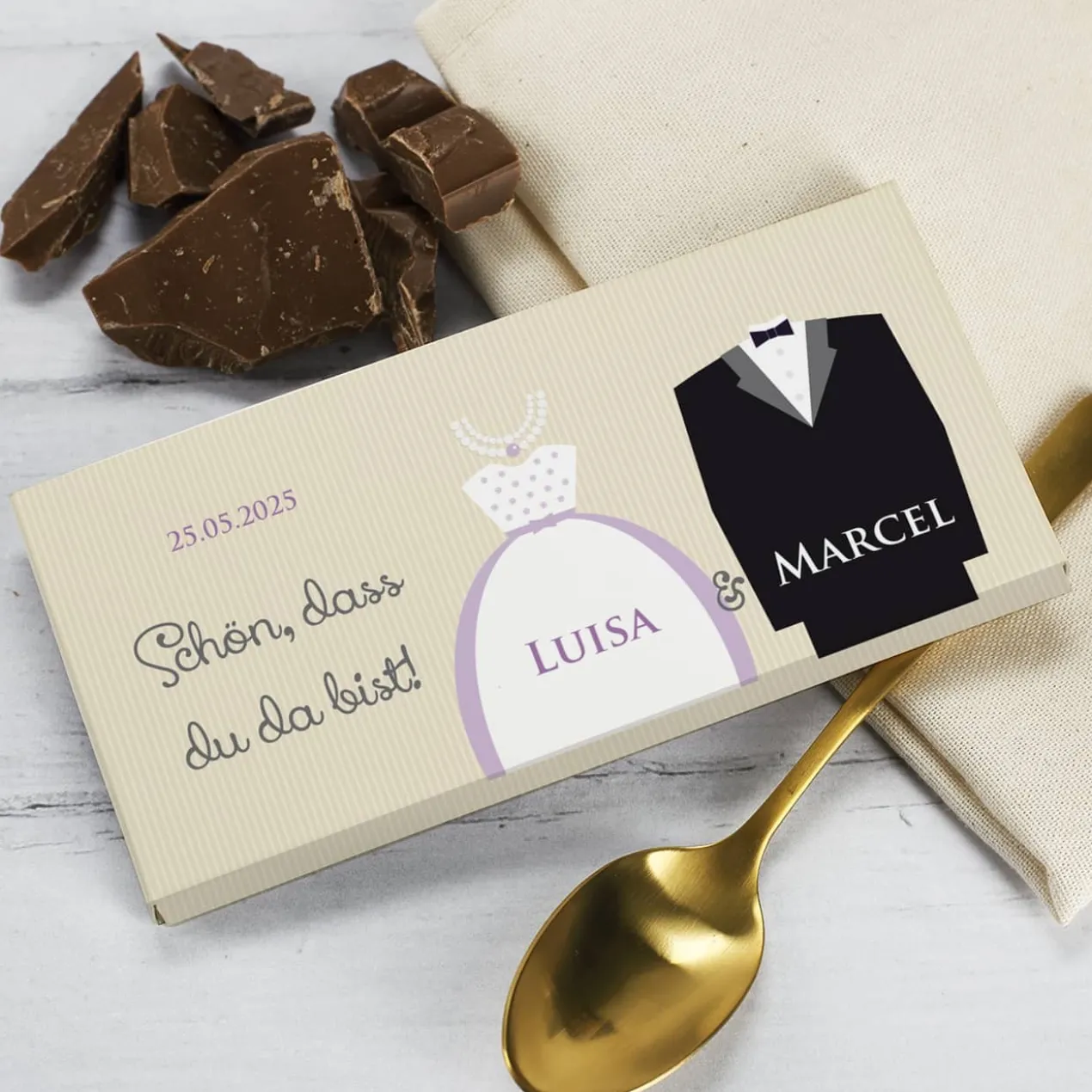 Gastgeschenk - Schokolade zur Hochzeit mit Brautpaar