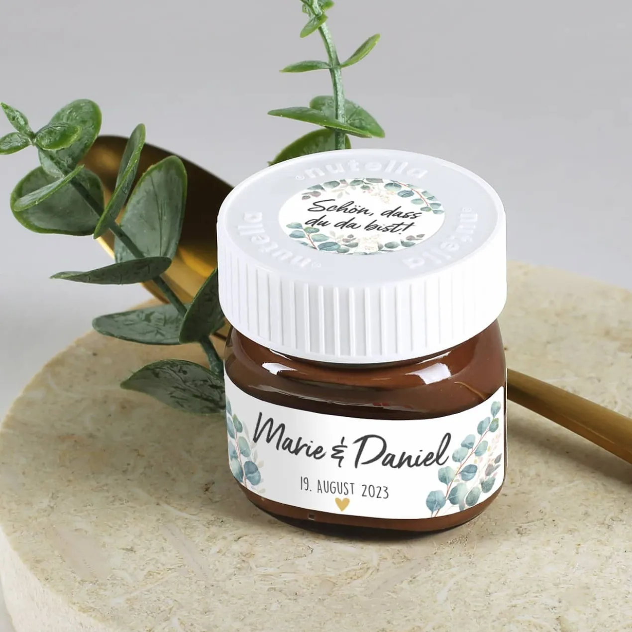 Gastgeschenk zur Hochzeit - 10 Mini Nutella Gläschen mit passenden Etiketten zum selbst Bekleben