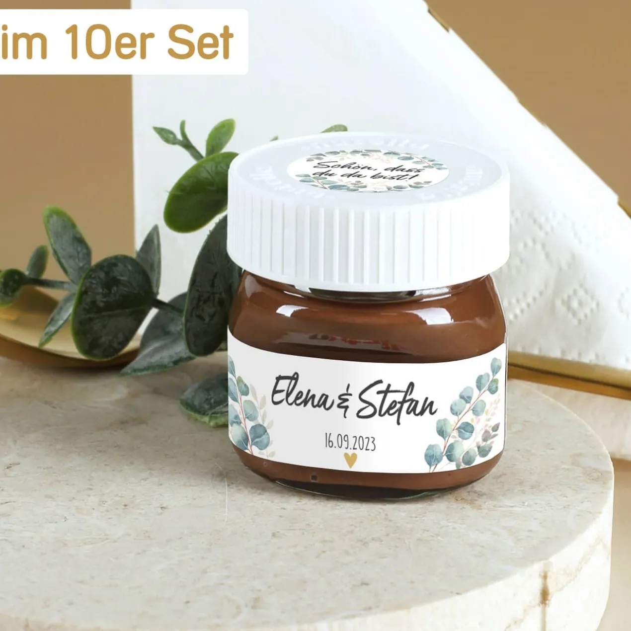 Gastgeschenk zur Hochzeit - 10 Mini Nutella Gläschen mit passenden Etiketten zum selbst Bekleben