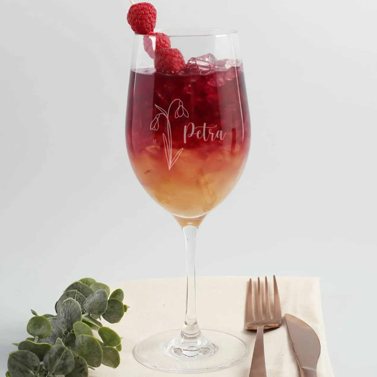 Geburtsblumen-Glas mit Name persönlich graviert