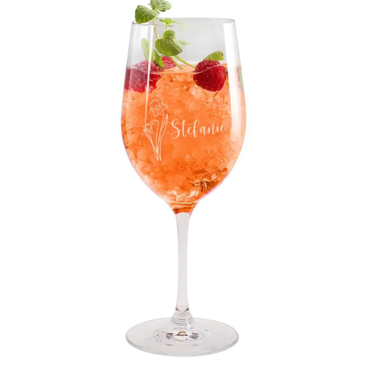 Geburtsblumen-Glas mit Name persönlich graviert