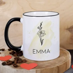 Geburtsblumen-Tasse mit Name persönlich bedruckt