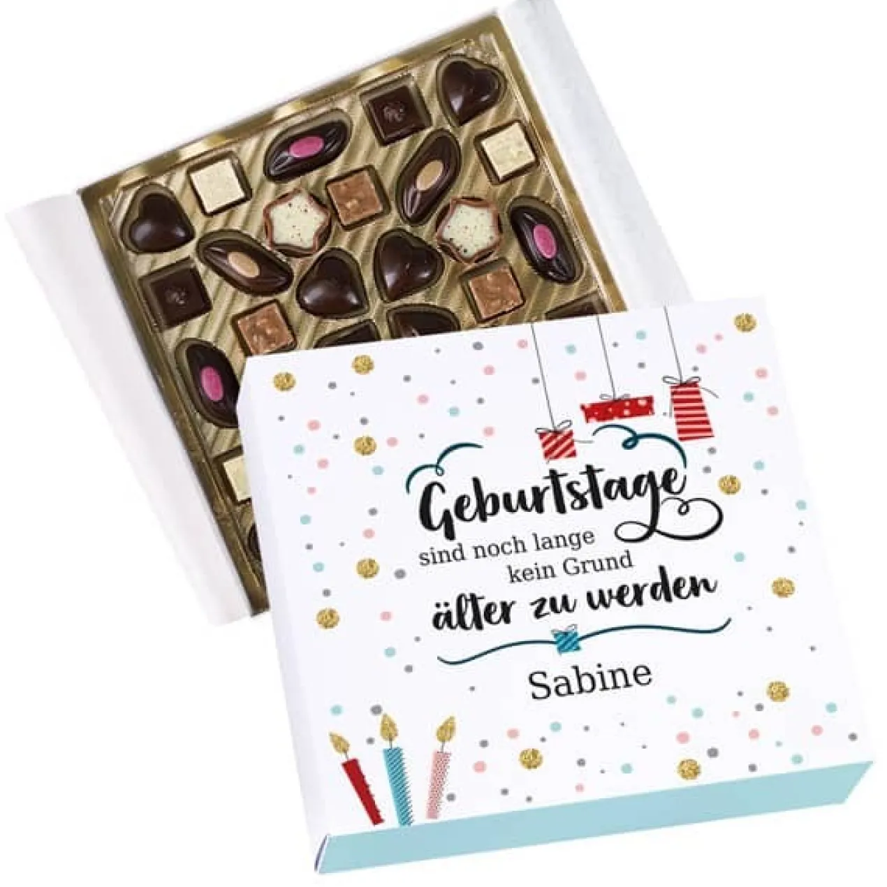 Geburtstage sind noch lange kein Grund älter zu werden - alkoholfreie Lindt Pralinen mit Name