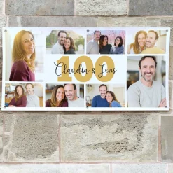 Geburtstagsbanner mit 8 Fotos, Alter und Wunschtext bedruckt
