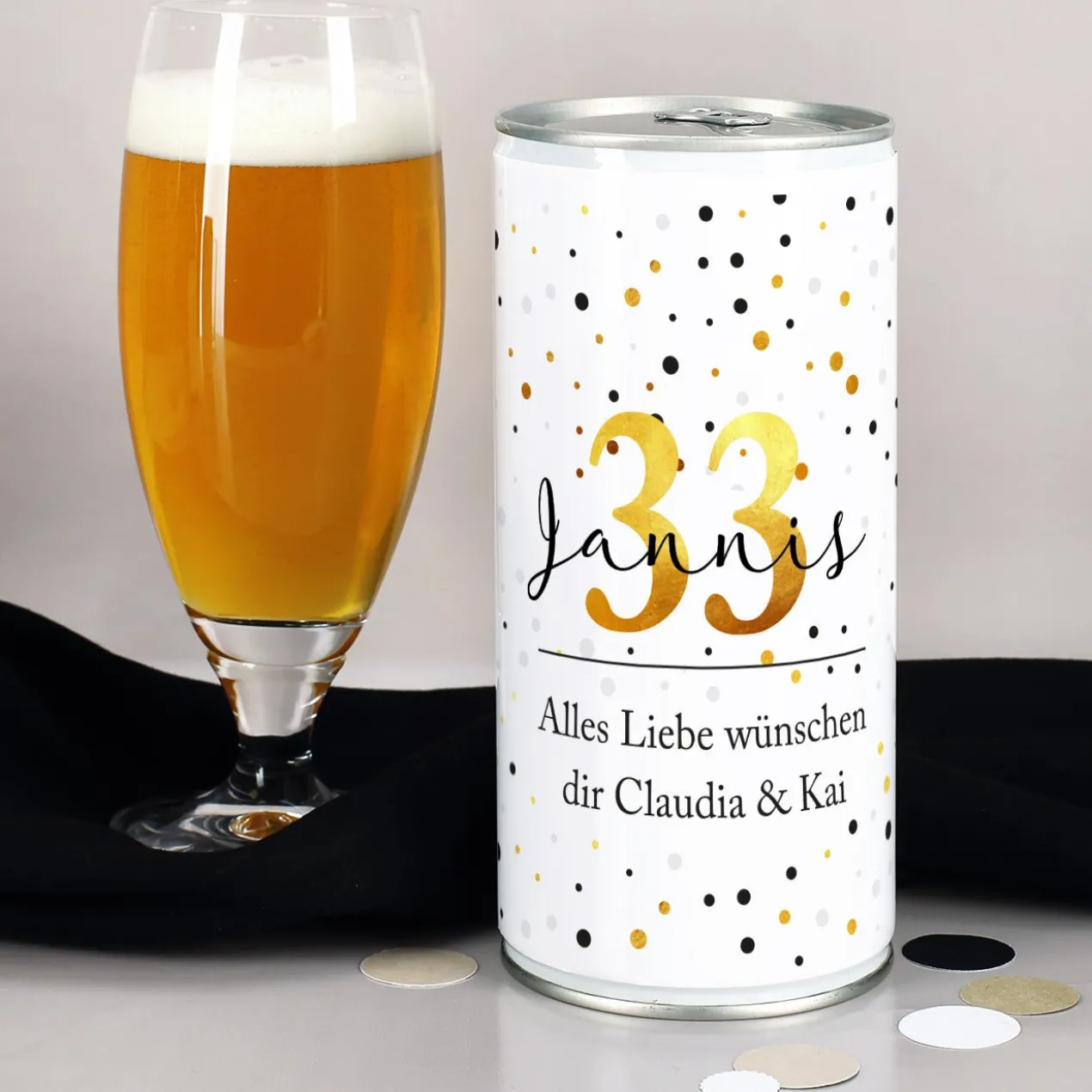 Geburtstagsbier in der 1 L Bierdose mit Ihrem Wunschtext