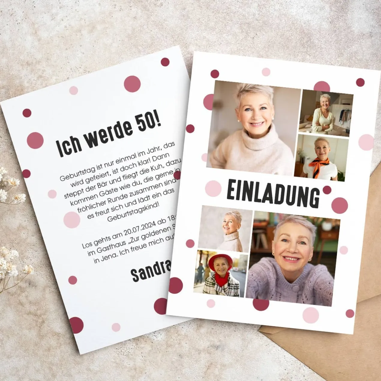Geburtstagseinladung mit 6 Fotos und Ihren Wunschtexten