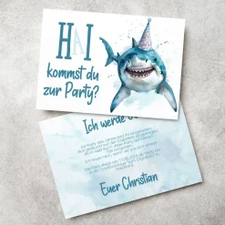Geburtstagseinladung mit lustigem Hai Motiv und Ihrer Personalisierung
