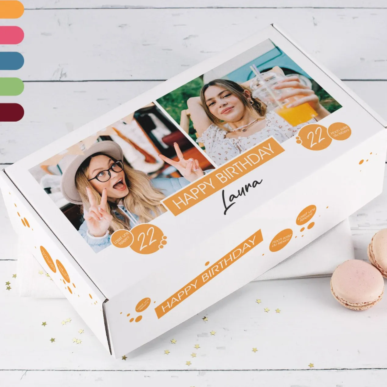 Geburtstags-Geschenkbox mit 2 Fotos & Farbauswahl