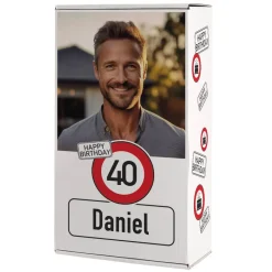 Geburtstags-Geschenkbox mit Verkehrszeichen, Foto, Alter & Name