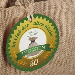 Geburtstagsgeschenkset für Männer mit Bier und Glas in persönlicher Jutetüte