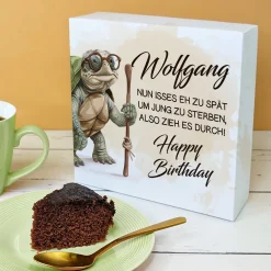 Geburtstagskuchen mit Schildkröten-Motiv, witzigem Spruch und Name personalisiert