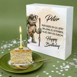 Geburtstagskuchen mit Schildkröten-Motiv, witzigem Spruch und Name personalisiert