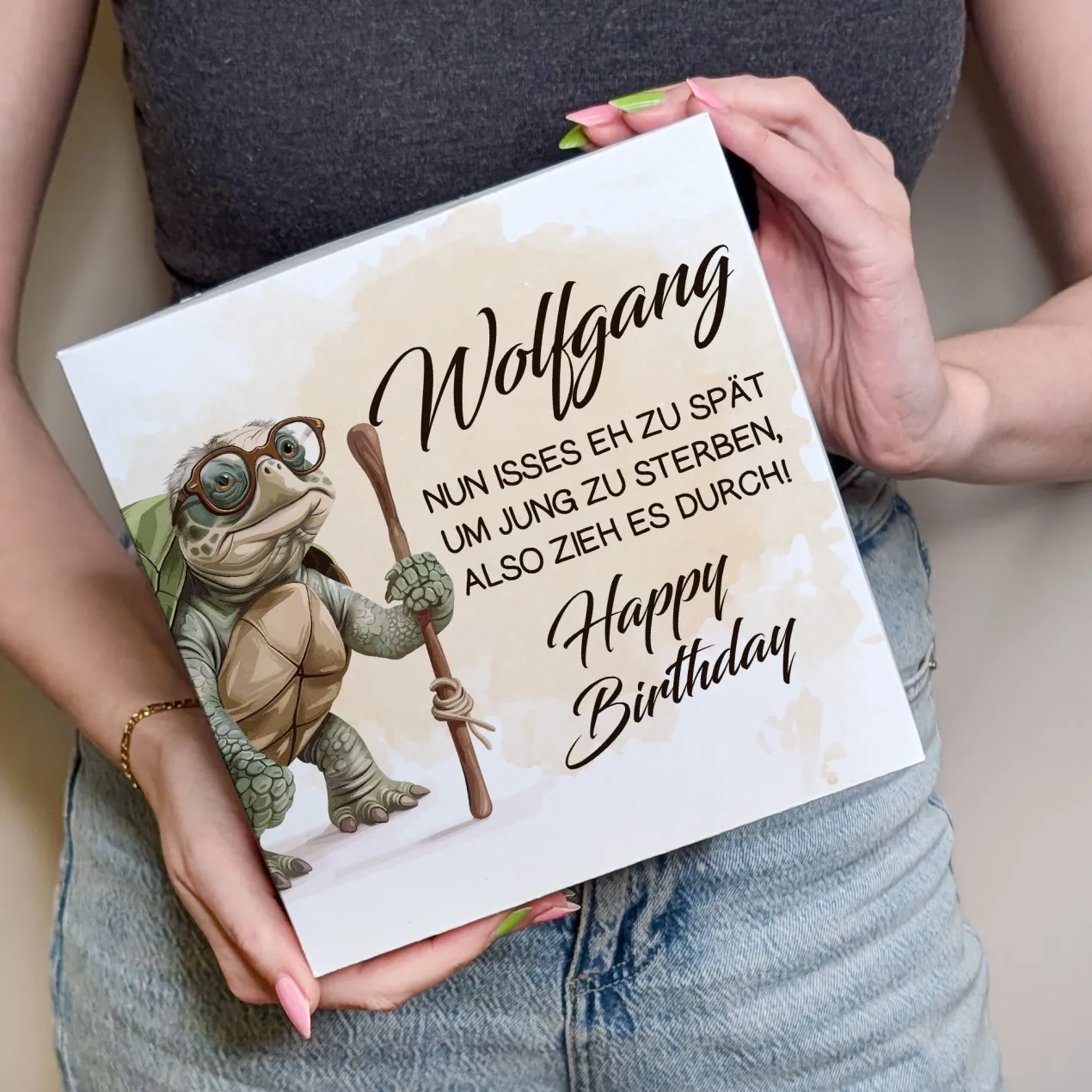 Geburtstagskuchen mit Schildkröten-Motiv, witzigem Spruch und Name personalisiert