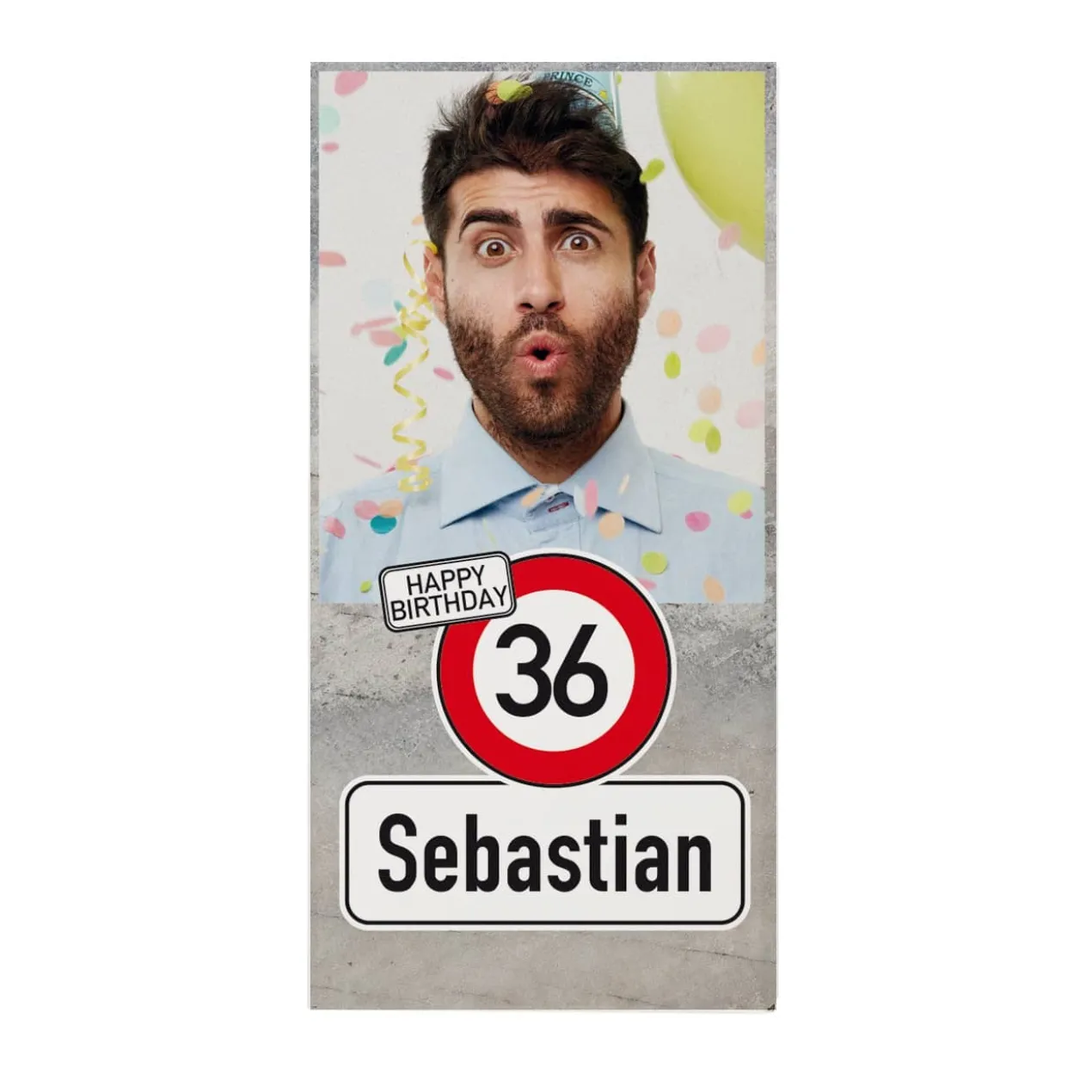 Geburtstags-Schokolade mit Verkehrszeichen, Foto, Alter & Name