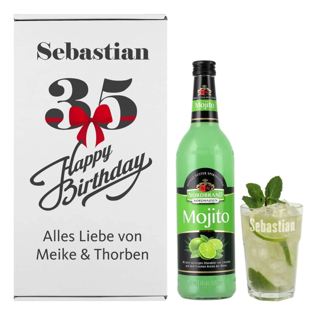 Geburtstagsset mit Glas und Mojito