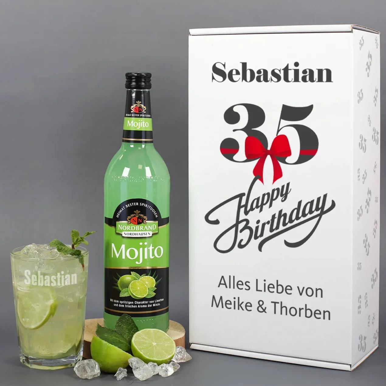 Geburtstagsset mit Glas und Mojito