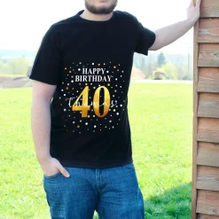 Geburtstags T-Shirt mit Konfetti-Design - personalisiert mit Name & Jahreszahl | Herren | Schwarz