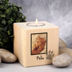 Gedenklicht für Katzen mit Foto und Name