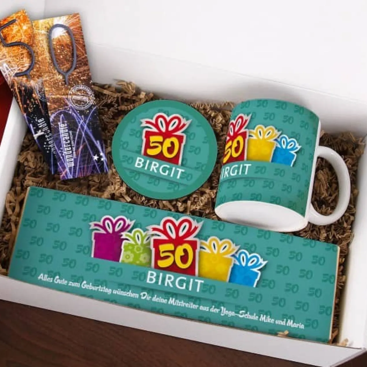 Gefüllte Geschenkbox zum 50. Geburtstag