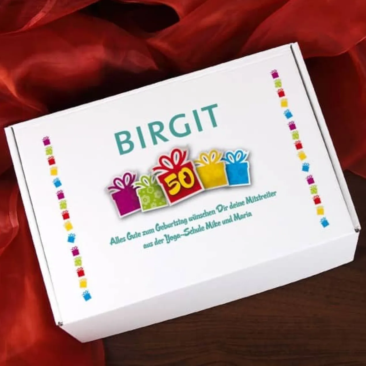 Gefüllte Geschenkbox zum 50. Geburtstag