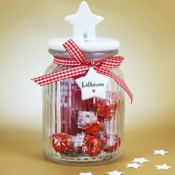 Gefüllte Glasdose als Geschenkset für Frauen - mit persönlichem Anhänger